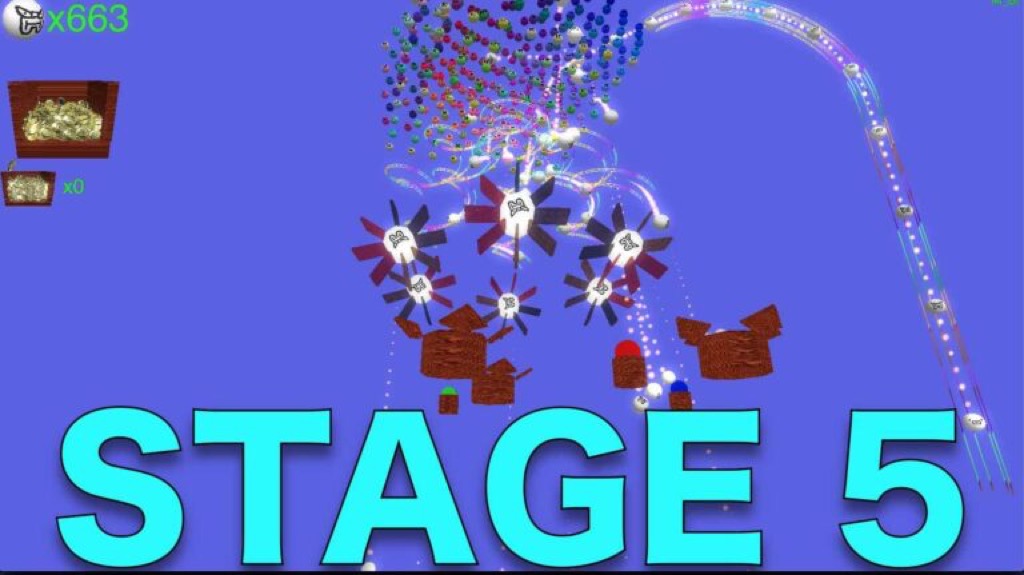 RogaBall stage 5: several spinning pinwheel targets